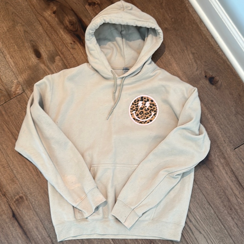 Beige Hoodie with Leopard Print Patch